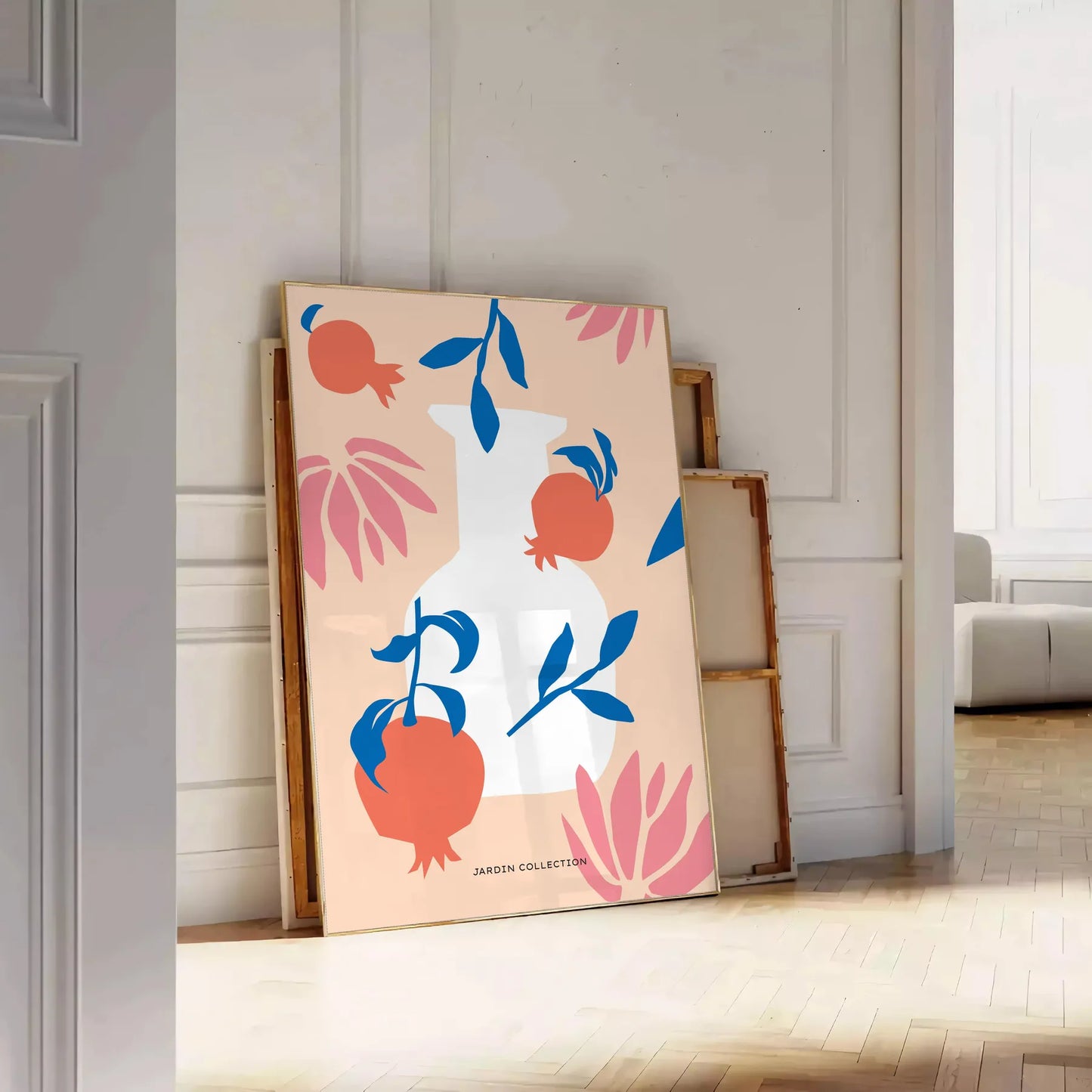 space stunning botanical poster vibrant orange blue hues artwork perfect touch nature room gift print available various sizes A4 cm A0 wall elegant botan