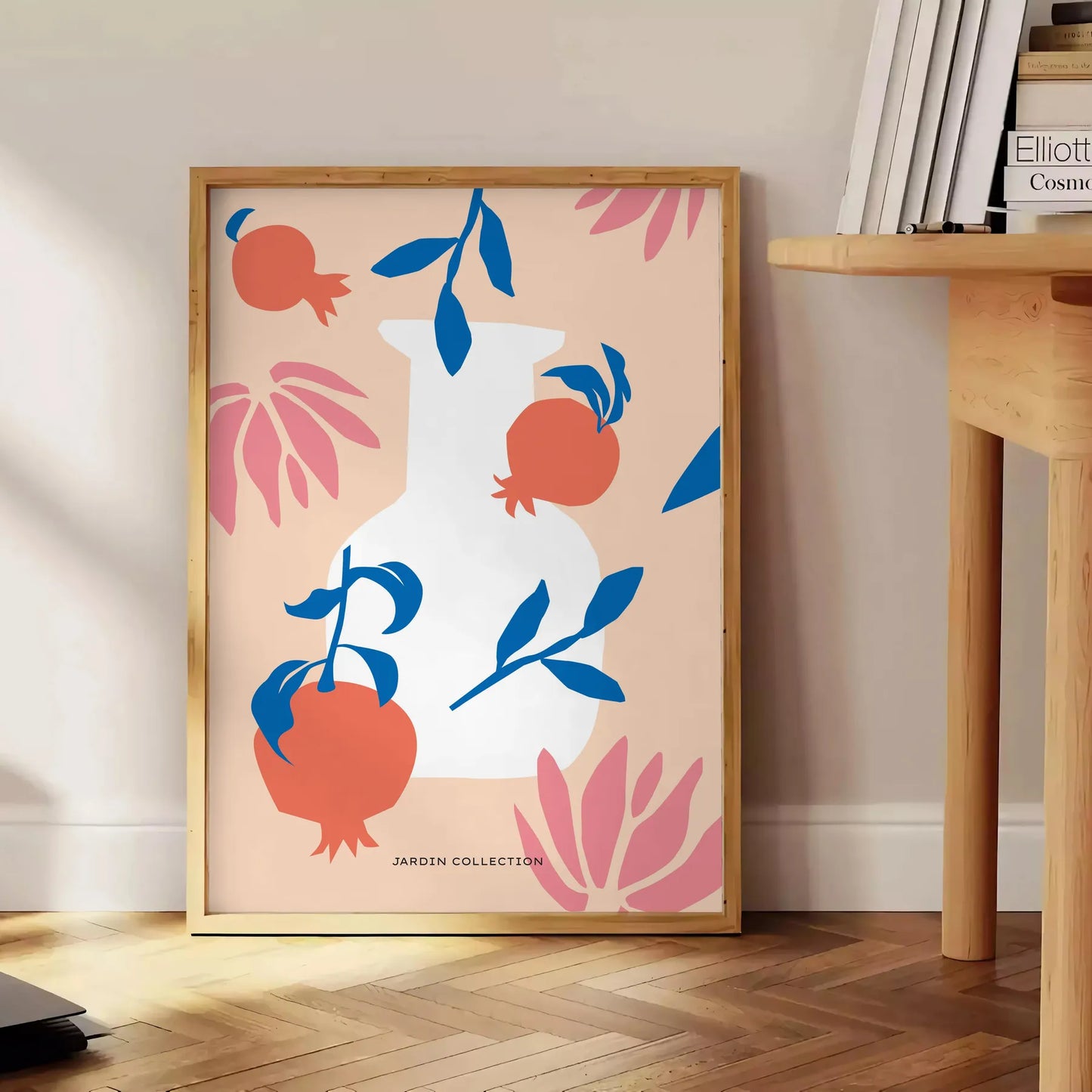 space stunning botanical poster vibrant orange blue hues artwork perfect touch nature room gift print available various sizes A4 cm A0 wall elegant botan